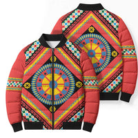 Sicily Italy Carretto Siciliano Bomber Puffer Jacket Red Sicilian Cart Wheel Pattern