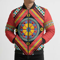 Sicily Italy Carretto Siciliano Bomber Puffer Jacket Red Sicilian Cart Wheel Pattern