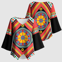Sicily Italy Carretto Siciliano Kimono Sleeve Blouse Red Sicilian Cart Wheel Pattern
