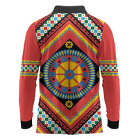 Sicily Italy Carretto Siciliano Long Sleeve Polo Shirt Red Sicilian Cart Wheel Pattern