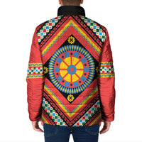 Sicily Italy Carretto Siciliano Padded Jacket Red Sicilian Cart Wheel Pattern