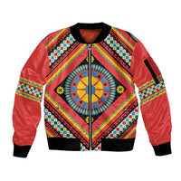 Sicily Italy Carretto Siciliano Sleeve Zip Bomber Jacket Red Sicilian Cart Wheel Pattern