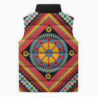 Sicily Italy Carretto Siciliano Sleeveless Puffer Jacket Red Sicilian Cart Wheel Pattern