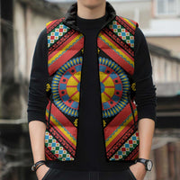 Sicily Italy Carretto Siciliano Sleeveless Puffer Jacket Red Sicilian Cart Wheel Pattern