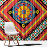 Sicily Italy Carretto Siciliano Window Curtain Red Sicilian Cart Wheel Pattern