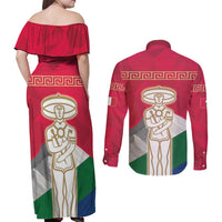 Italy Abruzzo Couples Matching Off Shoulder Maxi Dress and Long Sleeve Button Shirt Emblem With Flag Style LT19
