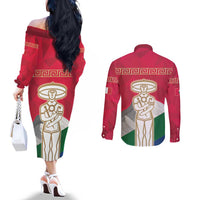 Italy Abruzzo Couples Matching Off The Shoulder Long Sleeve Dress and Long Sleeve Button Shirt Emblem With Flag Style LT19