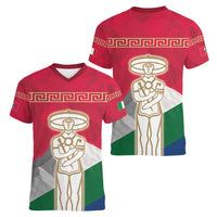 Italy Abruzzo Women V-Neck T-Shirt Emblem With Flag Style LT19