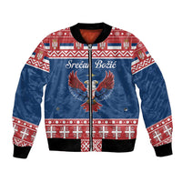 Personalized Serbia Christmas Eagle Bomber Jacket Srecan Bozic Tee - Wonder Print Shop