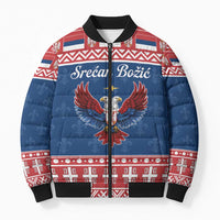 Personalized Serbia Christmas Eagle Bomber Puffer Jacket Srecan Bozic Tee - Wonder Print Shop