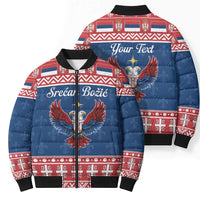 Personalized Serbia Christmas Eagle Bomber Puffer Jacket Srecan Bozic Tee - Wonder Print Shop