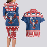 Personalized Serbia Christmas Eagle Couples Matching Long Sleeve Bodycon Dress and Hawaiian Shirt Srecan Bozic Tee - Wonder Print Shop