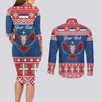 Personalized Serbia Christmas Eagle Couples Matching Long Sleeve Bodycon Dress and Long Sleeve Button Shirt Srecan Bozic Tee - Wonder Print Shop