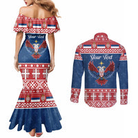 Personalized Serbia Christmas Eagle Couples Matching Mermaid Dress and Long Sleeve Button Shirt Srecan Bozic Tee - Wonder Print Shop