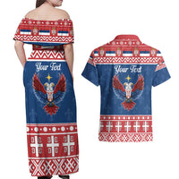Personalized Serbia Christmas Eagle Couples Matching Off Shoulder Maxi Dress and Hawaiian Shirt Srecan Bozic Tee - Wonder Print Shop