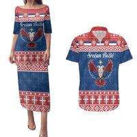 Personalized Serbia Christmas Eagle Couples Matching Puletasi and Hawaiian Shirt Srecan Bozic Tee - Wonder Print Shop