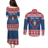 Personalized Serbia Christmas Eagle Couples Matching Puletasi and Long Sleeve Button Shirt Srecan Bozic Tee - Wonder Print Shop