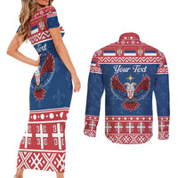 Personalized Serbia Christmas Eagle Couples Matching Short Sleeve Bodycon Dress and Long Sleeve Button Shirt Srecan Bozic Tee - Wonder Print Shop