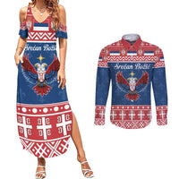 Personalized Serbia Christmas Eagle Couples Matching Summer Maxi Dress and Long Sleeve Button Shirt Srecan Bozic Tee - Wonder Print Shop