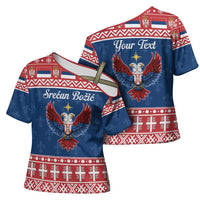 Personalized Serbia Christmas Eagle Cross Shoulder Shirt Srecan Bozic Tee - Wonder Print Shop