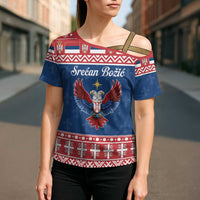 Personalized Serbia Christmas Eagle Cross Shoulder Shirt Srecan Bozic Tee - Wonder Print Shop