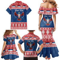 Personalized Serbia Christmas Eagle Family Matching Mermaid Dress and Hawaiian Shirt Srecan Bozic Tee - Wonder Print Shop