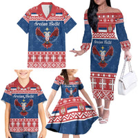 Personalized Serbia Christmas Eagle Family Matching Off The Shoulder Long Sleeve Dress and Hawaiian Shirt Srecan Bozic Tee - Wonder Print Shop