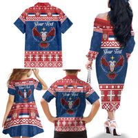 Personalized Serbia Christmas Eagle Family Matching Off The Shoulder Long Sleeve Dress and Hawaiian Shirt Srecan Bozic Tee - Wonder Print Shop