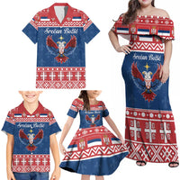 Personalized Serbia Christmas Eagle Family Matching Off Shoulder Maxi Dress and Hawaiian Shirt Srecan Bozic Tee - Wonder Print Shop