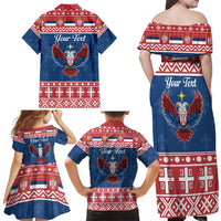 Personalized Serbia Christmas Eagle Family Matching Off Shoulder Maxi Dress and Hawaiian Shirt Srecan Bozic Tee - Wonder Print Shop