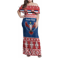 Personalized Serbia Christmas Eagle Family Matching Off Shoulder Maxi Dress and Hawaiian Shirt Srecan Bozic Tee - Wonder Print Shop