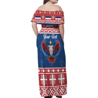 Personalized Serbia Christmas Eagle Family Matching Off Shoulder Maxi Dress and Hawaiian Shirt Srecan Bozic Tee - Wonder Print Shop