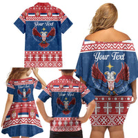 Personalized Serbia Christmas Eagle Family Matching Off Shoulder Short Dress and Hawaiian Shirt Srecan Bozic Tee - Wonder Print Shop