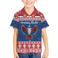 Personalized Serbia Christmas Eagle Family Matching Off Shoulder Short Dress and Hawaiian Shirt Srecan Bozic Tee - Wonder Print Shop