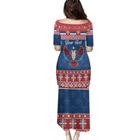 Personalized Serbia Christmas Eagle Family Matching Puletasi and Hawaiian Shirt Srecan Bozic Tee - Wonder Print Shop