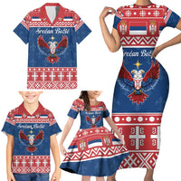 Personalized Serbia Christmas Eagle Family Matching Short Sleeve Bodycon Dress and Hawaiian Shirt Srecan Bozic Tee - Wonder Print Shop