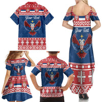 Personalized Serbia Christmas Eagle Family Matching Summer Maxi Dress and Hawaiian Shirt Srecan Bozic Tee - Wonder Print Shop