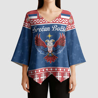 Personalized Serbia Christmas Eagle Kimono Sleeve Blouse Srecan Bozic Tee - Wonder Print Shop