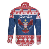 Personalized Serbia Christmas Eagle Long Sleeve Button Shirt Srecan Bozic Tee - Wonder Print Shop