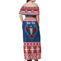 Personalized Serbia Christmas Eagle Off Shoulder Maxi Dress Srecan Bozic Tee - Wonder Print Shop