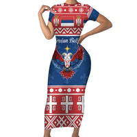 Personalized Serbia Christmas Eagle Short Sleeve Bodycon Dress Srecan Bozic Tee - Wonder Print Shop