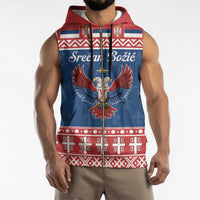 Personalized Serbia Christmas Eagle Sleeveless Zip Hoodie Srecan Bozic Tee - Wonder Print Shop