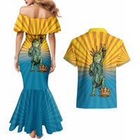 Lady Liberty Portland Frog Couples Matching Mermaid Dress and Hawaiian Shirt Frog Protest No Kings In America - Wonder Print Shop