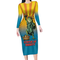 Lady Liberty Portland Frog Family Matching Long Sleeve Bodycon Dress and Hawaiian Shirt Frog Protest No Kings In America - Wonder Print Shop
