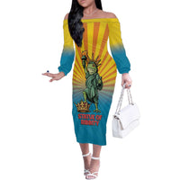 Lady Liberty Portland Frog Family Matching Off The Shoulder Long Sleeve Dress and Hawaiian Shirt Frog Protest No Kings In America - Wonder Print Shop