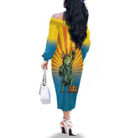 Lady Liberty Portland Frog Family Matching Off The Shoulder Long Sleeve Dress and Hawaiian Shirt Frog Protest No Kings In America - Wonder Print Shop