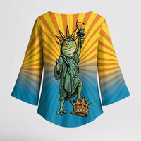 Lady Liberty Portland Frog Kimono Sleeve Blouse Frog Protest No Kings In America - Wonder Print Shop