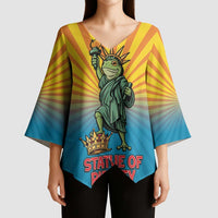Lady Liberty Portland Frog Kimono Sleeve Blouse Frog Protest No Kings In America - Wonder Print Shop