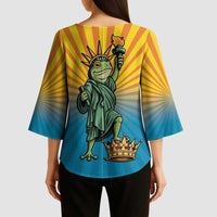 Lady Liberty Portland Frog Kimono Sleeve Blouse Frog Protest No Kings In America - Wonder Print Shop