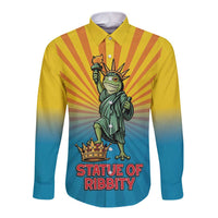 Lady Liberty Portland Frog Long Sleeve Button Shirt Frog Protest No Kings In America - Wonder Print Shop